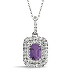 PENDANTS EMERALD CUT 6X4 DOUBLE HALO